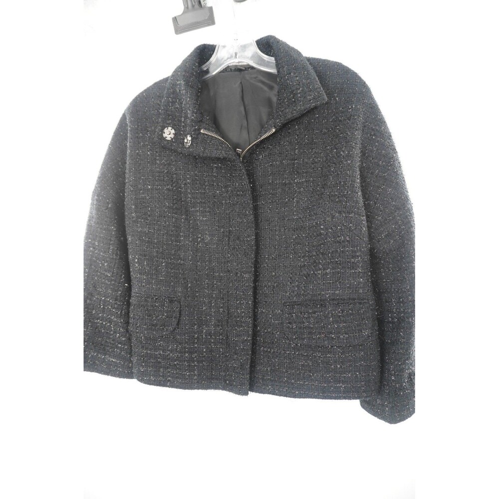 Express VintageY2K 2008 Design Studio Black Tweed Zip Front Blazer 07/08 Size 10
